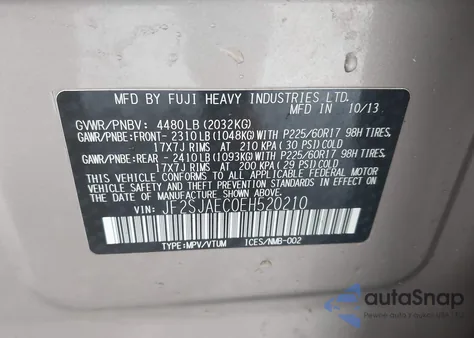 2014 Subaru Forester 2.5I Premium from USA, damaged, VIN JF2SJAEC0EH520210